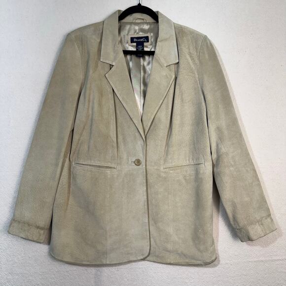 Denim & Co. Jackets & Blazers - Denim & Co Light Tan Leather Suede Blazer Jacket Size Large 90's VTG Satin Lined